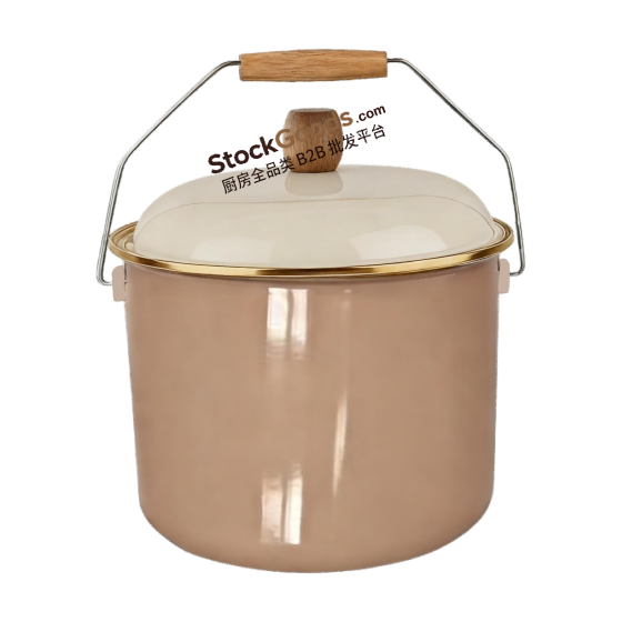 High Grade Enamel Rice & Milk Bucket 18/20/22cm, Golden Steel Rim Wooden Handle, Multiple Colors Available